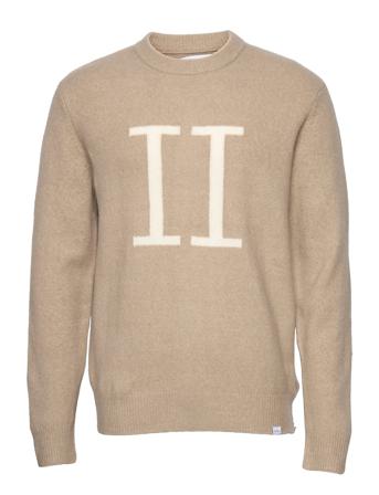 Encore Intarsia Recycled Knit Strikkegenser M. Rund Krage Beige Les Deux