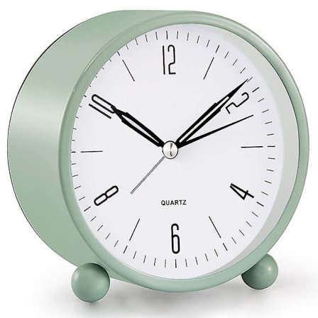 Analog väckarklocka, 4 tum super tyst icke tickande liten klocka med nattlampa, batteridriven, enkel design, för sovrum, sängbord, skrivbord