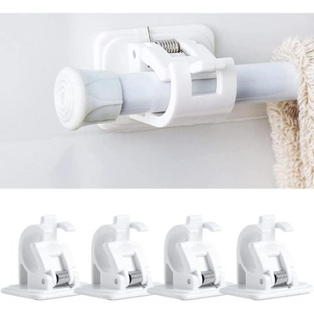 Sæt med 4 selvklæbende gardinstangskroge uden boring, lim-på gardinstang, beslag til gardinstang uden boring, gardiner eller håndklædestænger