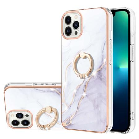 Iphone 14 Pro Marmor Tpu Skal Med Ring - Motiv 3 Multifärg