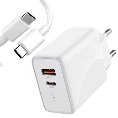 Oplader 30W - E.F. FORBINDELSE - PD 20W + QC 3.0 - USB-C 1m - Kompatibel med Samsung Galaxy