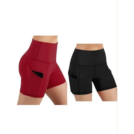 Yogashorts, damshorts, sidofickor med telefonficka, hög midja, yoga, fitness, träningsbyxor