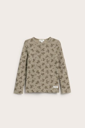 Newbie | Blomstrete topp i merinoull | Melert beige