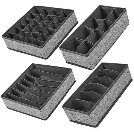 Skuffeorganisatorer i stoff for hjemmeorganisering med grå farge 31X31X9.5CM Sammenleggbar design 4 stk