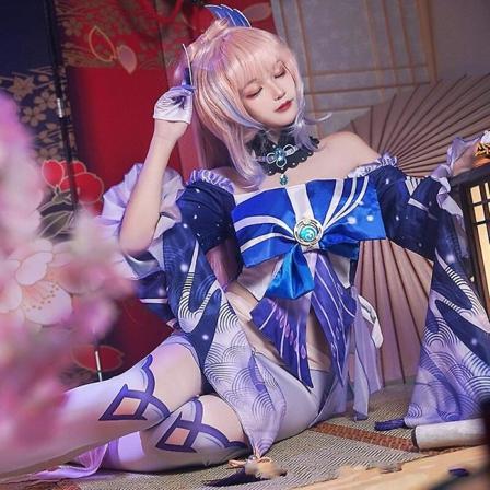 Peli Genshin Impact Sangonomiya Kokomi Cosplay-asu Peruukki Hiukset Halloween-juhlapuvut Genshin-peli Anime Cosplay- set Nainen Skirt set M