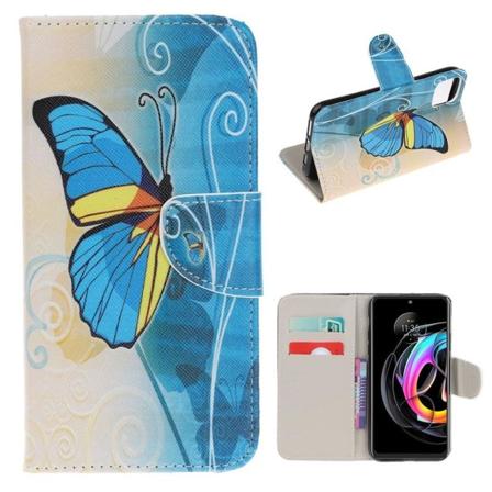 Wonderland Motorola Edge 20 Lite Flip Etui - Blå Sommerfugl Blue