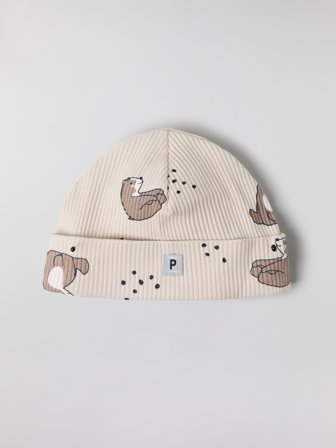 Polarn O. Pyret - Beanie with bear print - 48 - 50 - Childrenswear - beige