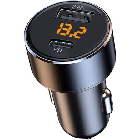 30 W USB-C autolaturi, Mini 2,4 A USB-sovitin LED-jännitenäytöllä, autolaturisovitin