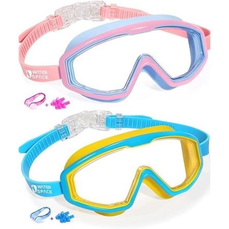 IC Water Space 2-pakks svømmebriller for barn Gutter Jenter 3-15, Bredt Syn Anti-dugg UV-beskyttelse og vanntett