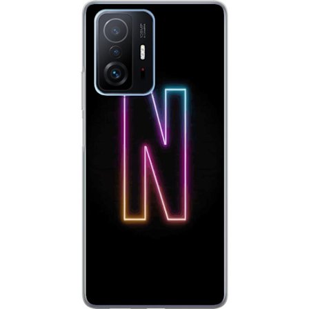 Kompatibelt Mobilskal till Xiaomi Xiaomi 11T Minimalistisk neonbokstav N i färgskiftande ljus mot svart bakgrund