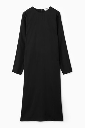 COS Women's Batwing-Sleeve Satin Shift Dress in Black