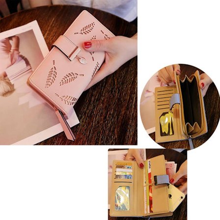 Vaaleanpunainen clutch-laukku (noin 18,6*3,2*9,5 cm) Nahkainen pitkä lompakko, leikkaus