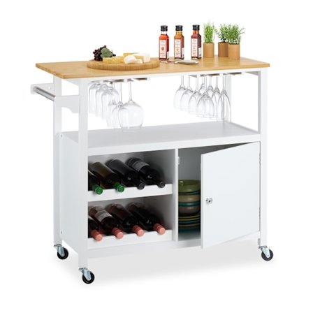 Keittiön säilytysvaunu viinitelineellä ja lasitelineellä