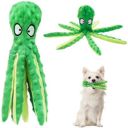 Fyllfri hundeleke for små hunder, valpeleke, slitesterk plysjblekksprut hundeleke med krinklepapir, interaktive hundeleker mot kjedsomhet