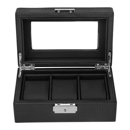 Klocklåda med 3 fack, transparent glaslock och avtagbara kuddar