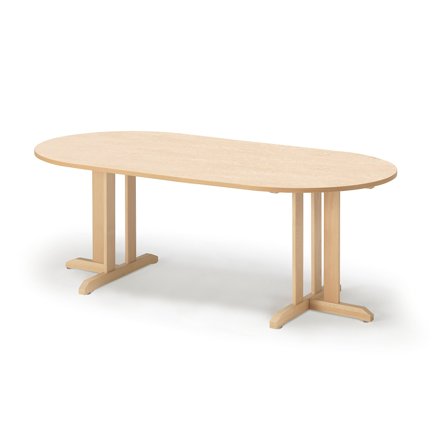 Tisch KUPOL, oval, 2000x720 mm, Linoleum beige, Birke
