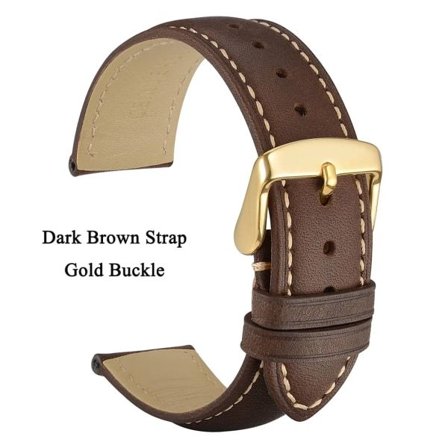 Klocka i äkta läder 14 mm 16 mm 18 mm 19 mm 20 mm 21 mm 22 mm 23 mm 24 mm Ersättningsarmband Armband för män kvinnor Mörkbrun-Ros-A 21mm