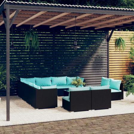 Vidaxl Loungegrupp För Trädgården Med Dynor 12delar Konstrotting Svart
