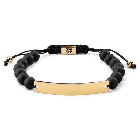 Bracelet en perles d'onyx ajustable avec plaque en acier inoxydable doré pour hommes - Bracelets en acier - pour Hommes - Lucleon