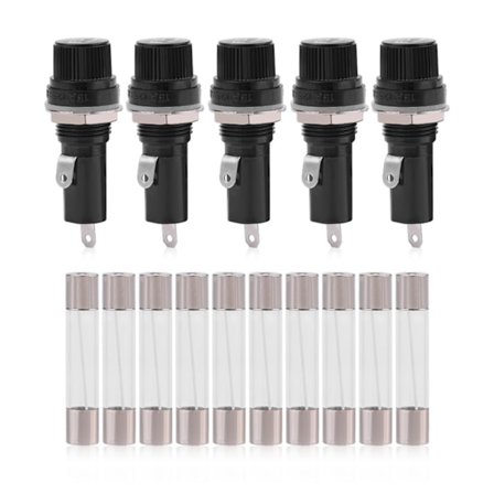 5 st Säkringshållare för elpanel, monterad, för 6 x 30 glasrörssäkringar, AC 125V 15A / 250V 10A