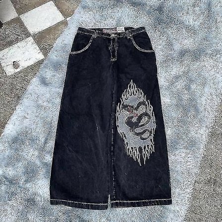 Baggy Jeans Hip Hop Rock Broderimönster Män Kvinnor 2024 Nytt Mode Streetwear Retro Harajuku Hög Midja Vida Ben Jeans