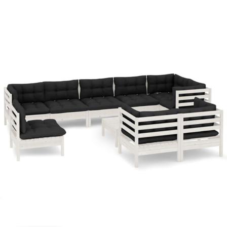 Vidaxl Loungegrupp Med Dynor 10 Delar Vit Massiv Furu Vit