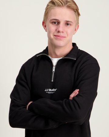 Jack & Jones JJESOHO SWEAT QUARTER ZIP HN NOOS JNR Schwarz Pullover Jungen - Kids Brand Store