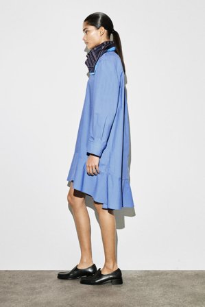 COS Femme Robe-Chemise Courte Et Évasée En Coton in Bleu