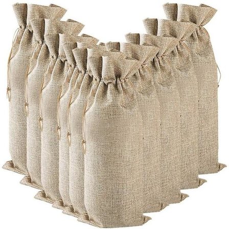 16*36cm Gaveemballasjeposer Gaveemballasjeposer 10 Stykker Lin Vinposeposer Snøring Vinpose Vin Genserpose Ornamenter Vin Jute Bag W