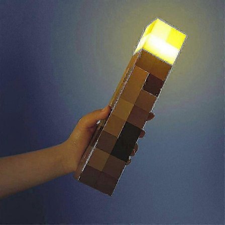 Minecraft Fakkel: LED Stemningslys Til Dit Eventyrlystne Rum, Alsidig Brug Som Stående Lampe Eller Vægdekoration, Officielt Licenseret Gaming Design{