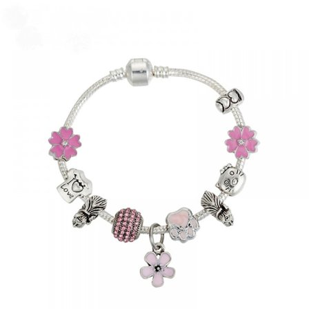 Dam Charm Armband, Blomhänge Katt, Husdjur Tass Pärla