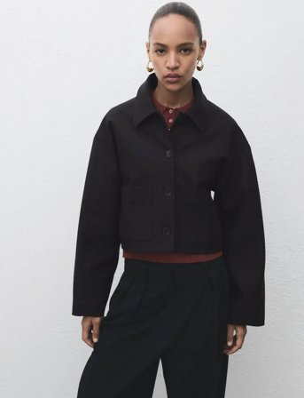 Mango Cropped Jacket With Pockets - Black - S