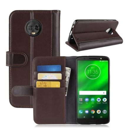Motorola Moto G6 Plus beskyttelsesetui i splidtet læder med kortlommer og stativ - Brun Brown