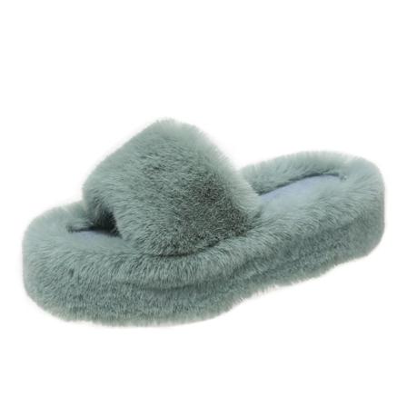 Kvinnor Slip On Fuzzy Tofflor Öppen Toe Plysch Tofflor