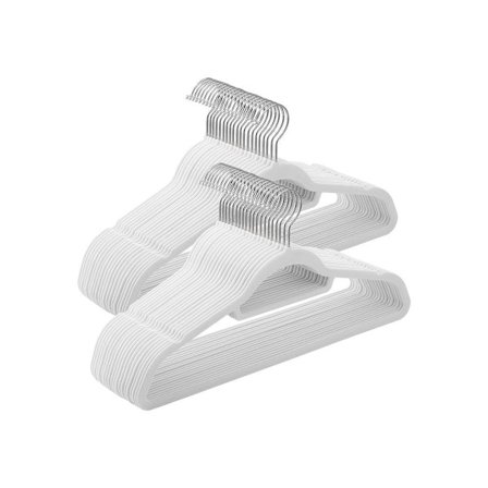 Rootz Bøjle - Fløjlsbøjle - Tøjbøjle - Sæt med 50 Bøjler - Klædebøjle - Tøjbøjle - Tøjbøjle - Plastbøjle - Hvid - 45 x 0,6 x 23,5 cm