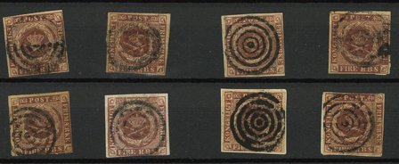 Danmark - 8 stk. 4 RBS på instickskort - Stemplet