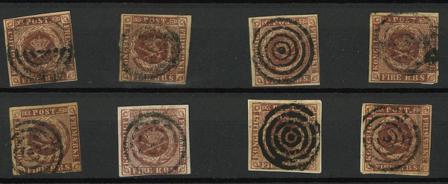 Danmark - 8 stk. 4 RBS på indstikskort - Stemplet