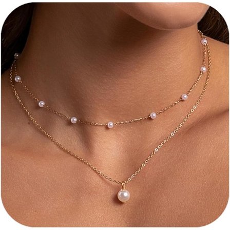 Guldperle Halskæder til Kvinder, 18K Guldbelagt Lagt Halskæde til Kvinder Yndig Perle Choker Halskæde Vedhæng Trendy S