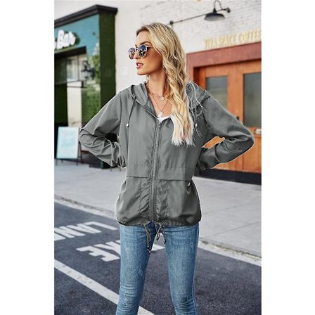 Dame Vanntett Regnsett Lett Regnjakke Hette Vindjakke