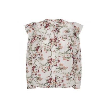 Pepe Jeans Trykt Bluse med Flæsekanter Detail ka Hvid, Dame