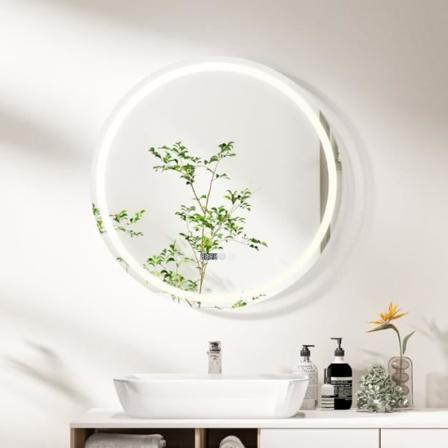 COSTWAY Ø 80 cm Badrumsspegel - LED och anti-dim, 3 färger (3000-6500K), Tid/Temperatur Display, för badrum