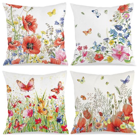 Sæt med 4 botaniske pyntepudebetræk, 45x45 cm firkantet sofapudebetræk til sofa, seng, stol, dekorativt bondehus