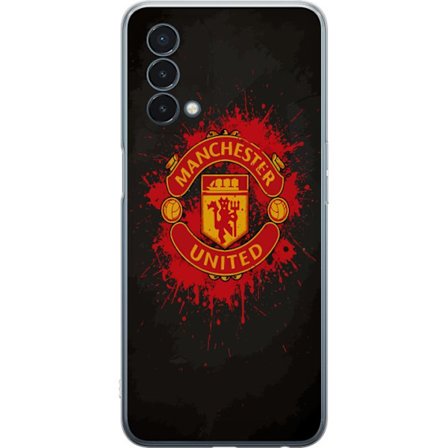 Kompatibelt Mobildeksel til OnePlus OnePlus Nord N200 5G Manchester United logo i rød og gul farge med røff sportslig bakgrunn
