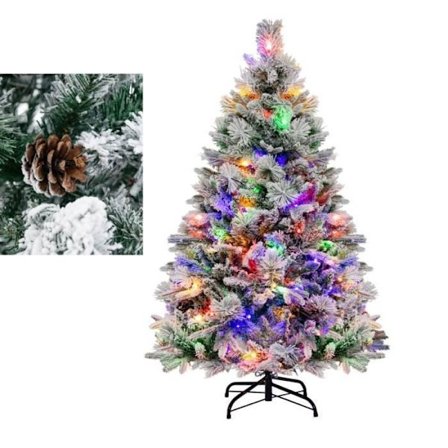 LED Valopuu 136 cm COSTWAY-160 Valot, 8 Tilaa ja 4 Väriä-472 Harsotettua Oksaa-26 Mäntykäpyä Käsineet