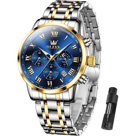 Multifunktionell Vattentät Luminous Chronograph Klocka för Män med Flera Urtavlor (Guld Silver)