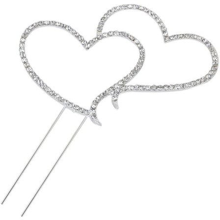 Bryllupskage Topper Bryllupskage Topper Delikat Funklende Krystal Rhinestone Dobbelt Kærlighed Hjerteform Bryllupskage Topper Dekoration