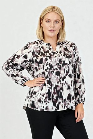 CISO - Langærmet Bluse - Grå Mix - Mønstret