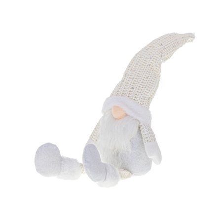 Festlig Julenisse med Skæg, Hvid, 47 cm