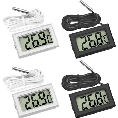 St Kylskåpstermometer, Digital LCD-termometer med Vattentät Sond för Kyl Frys Akvarium (2-pack Svart och 2-pack Vit)