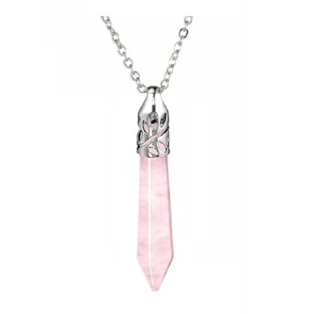 Halsband Rosenkvarts XL Healing Rostfritt Stålkedja Hednisk New Age